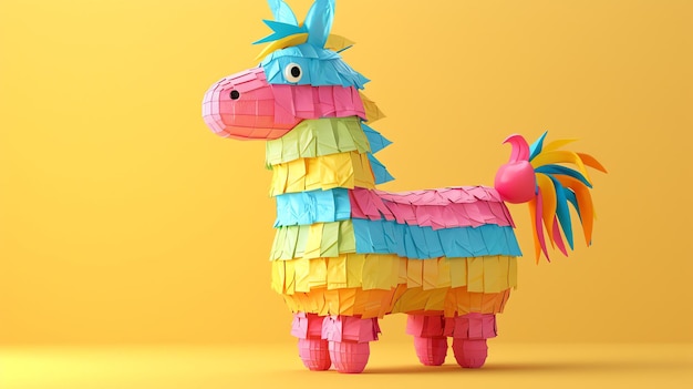 Foto una pinata messicana colorata e festiva a forma di lama è fatta di carta dai colori vivaci e ha una lunga coda e un corno
