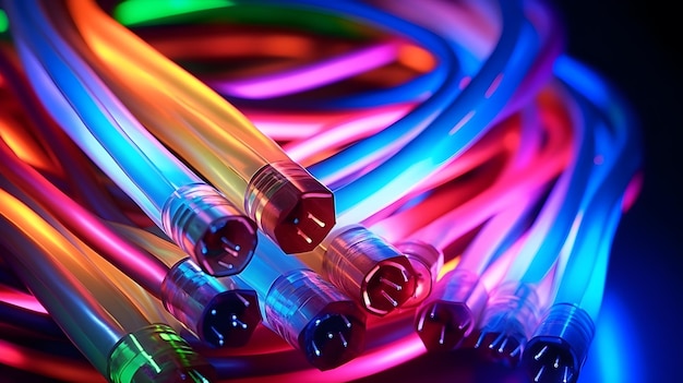 Foto cavi in fibra ottica colorati luce al neon futuristica