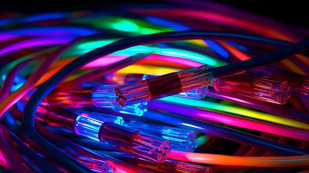 Foto cavi in fibra ottica colorati luce al neon futuristica