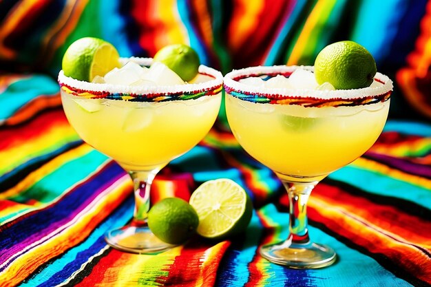 Colorful Fiesta on the Streets of Mexico Celebrating Cinco de Mayo with a Mexican Hat and Flag