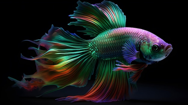 A colorful fighting fish with a black background