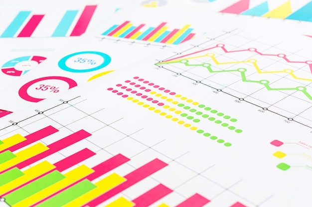 Colorful financial graphs and charts Business background