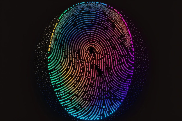 A colorful fingerprint with a black background.