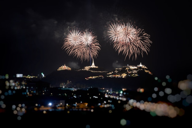 Colorful firework over the city 