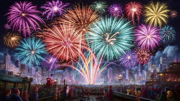 Colorful firework display