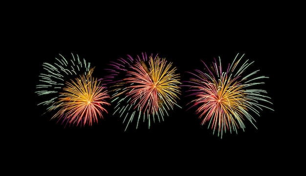 Colorful fireworks on black background for celebration and anniversary
