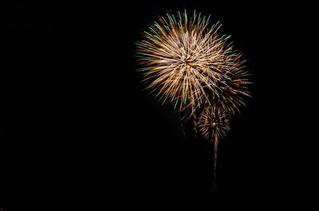 Fuochi d'artificio colorati sullo sfondo del cielo nero over-water