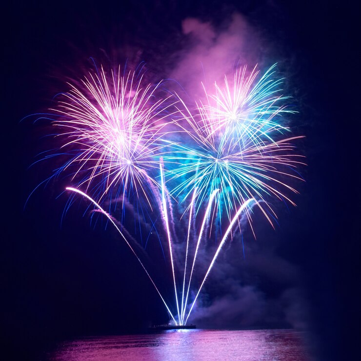 Colorful fireworks on the black sky background