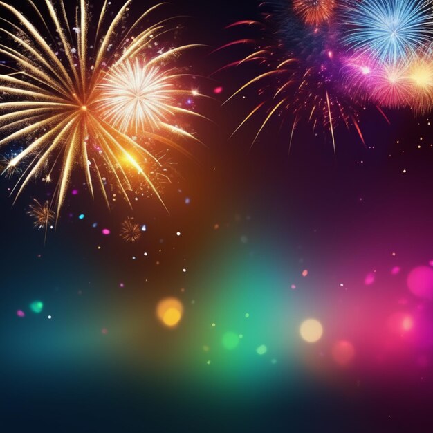 Colorful fireworks on the black sky new year background