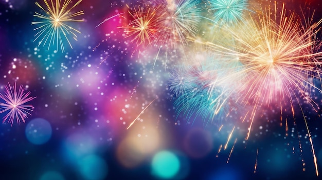 새해 또는 생일 이벤트 축제 배경 배너를 위한 화려한 불꽃놀이 축하