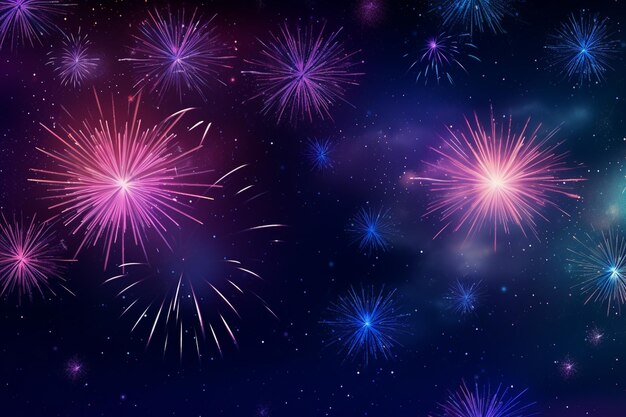 Colorful fireworks on dark blue sky background with space for your text