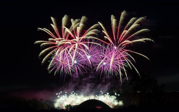 Fuochi d'artificio colorati in un cielo scuro