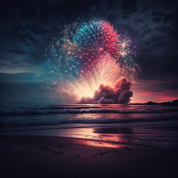 A colorful fireworks display is lit up at night.