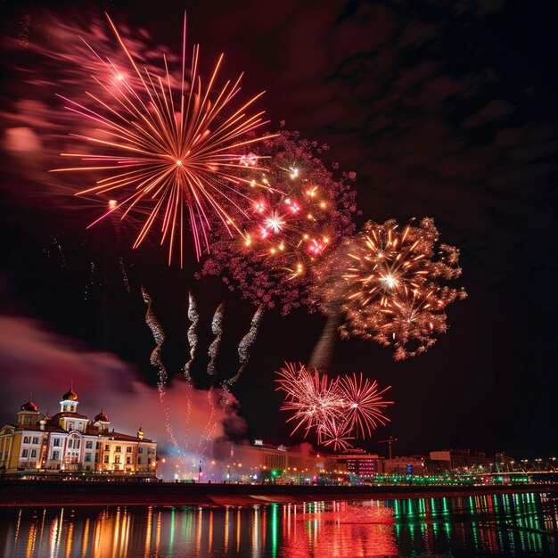 Colorful Fireworks Display in Night Sky