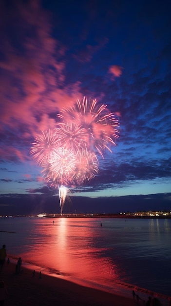 Colorful fireworks display over water