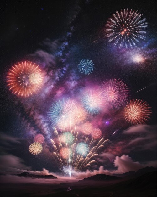 Premium AI Image Colorful fireworks happy new year 2024 celebration