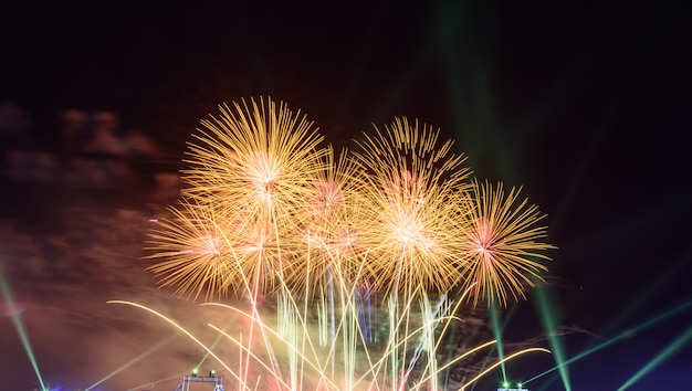 Colorful fireworks at night light up the sky with dazzling display.