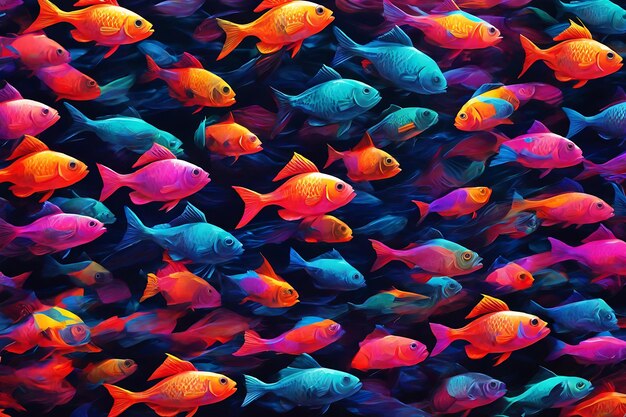 Foto sfondio colorato di pesci in colori neon scala di pesci a disegno