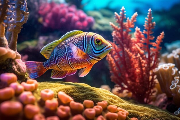 Photo colorful fish in coral reef