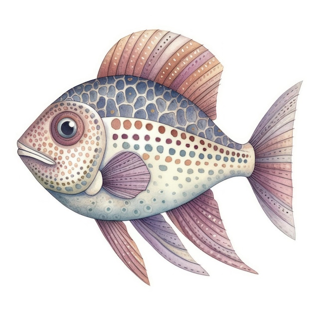 Colorful Fish Illustration on Textured Paper Background Generative AI