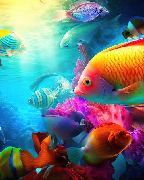 A colorful fish is swimming in a coral reef.