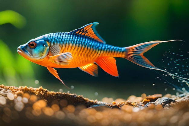 a colorful fish is swimming on a rock