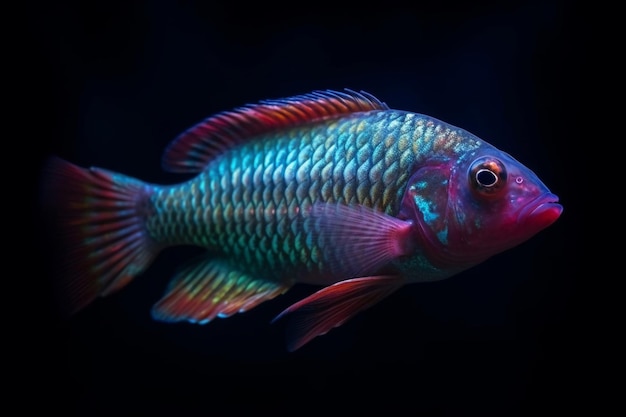 A colorful fish with a black background