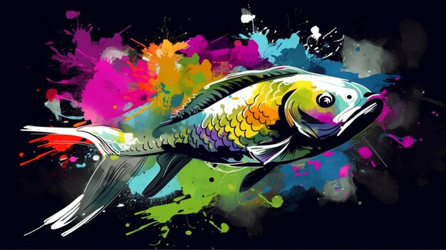 A colorful fish with a black background