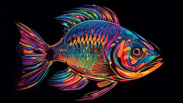 Foto un pesce colorato con uno sfondo nero.