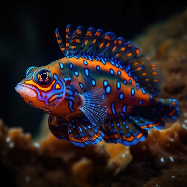 A colorful fish with a black and blue pattern