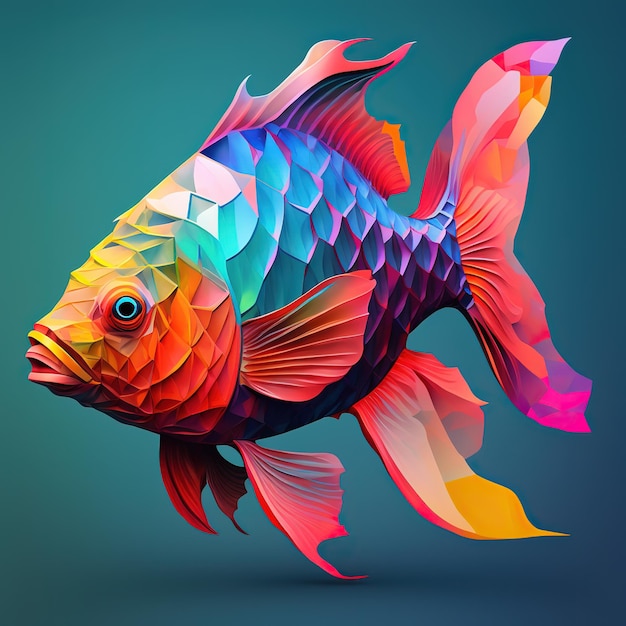 A colorful fish with a blue background and a green background.