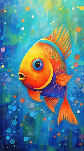 A colorful fish with a blue background.