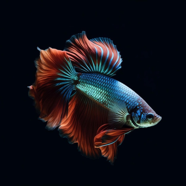 A colorful fish with blue and red tail