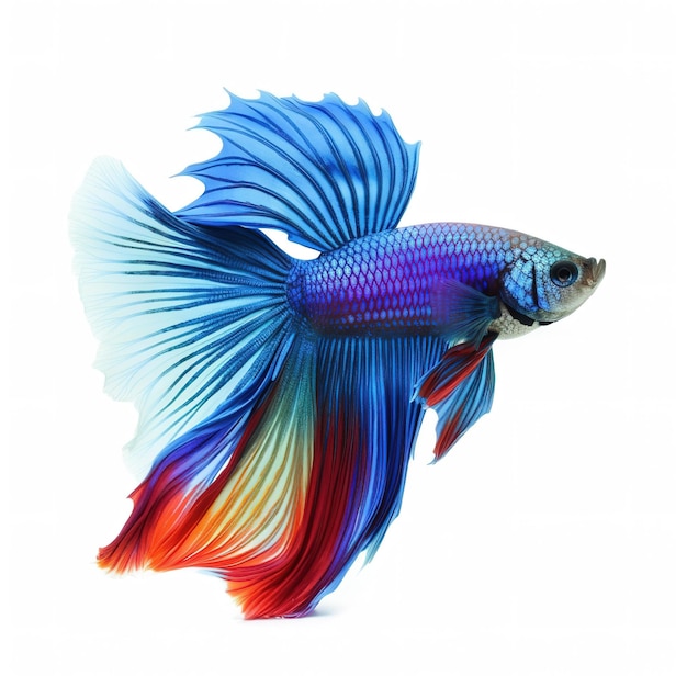 A colorful fish with a blue tail