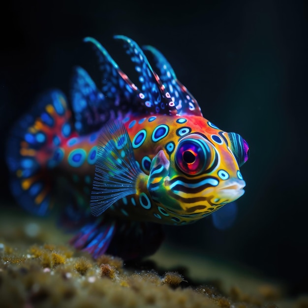 A colorful fish with blue, yellow, and red markings.