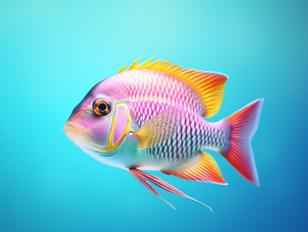 Photo a colorful fish with orange and yellow fins