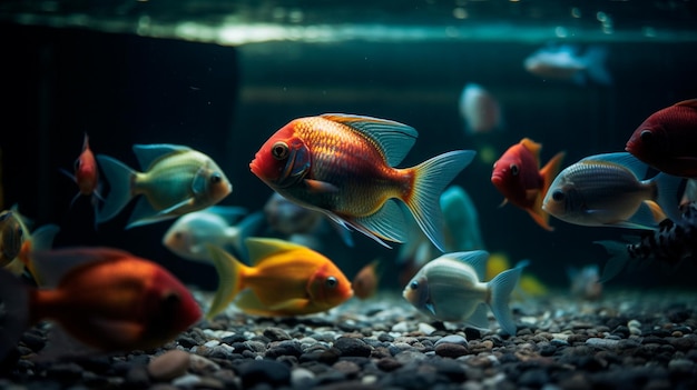 Разноцветные рыбки в аквариуме Генеративный ИИ