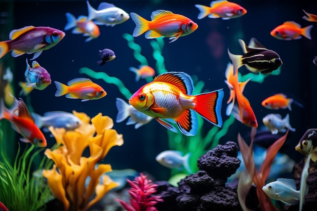 Colorful fishes in the aquarium