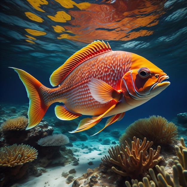 Colorful fishes sharp focus underwater photo