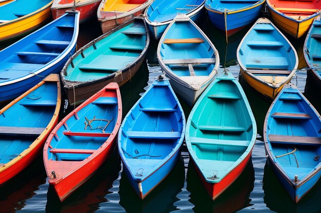 Photo colorful fishing boats in a coastal harbor