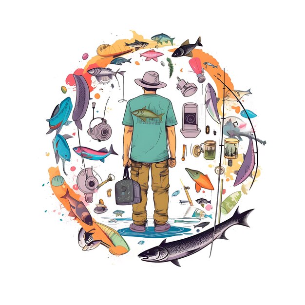 Photo colorful fishing illustration background