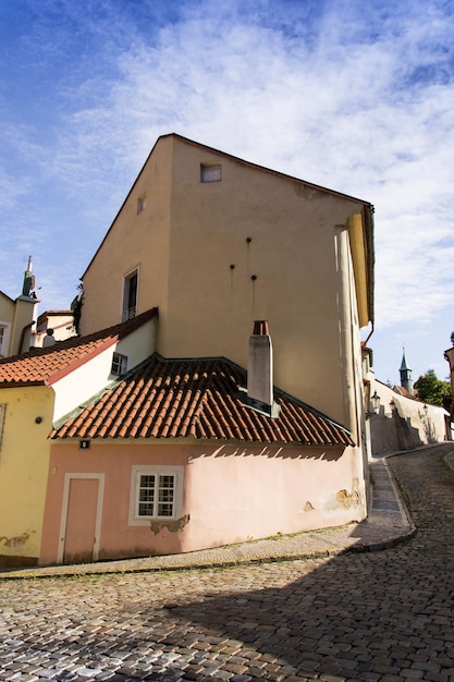 Colorful flagged streets of Novy Svet in Prague Czech republic