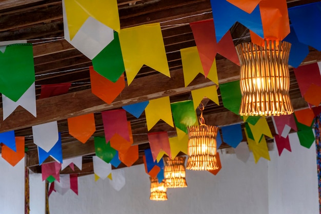 Colorful flags and decorative balloon for the Saint John party in June in northeastern Brazil