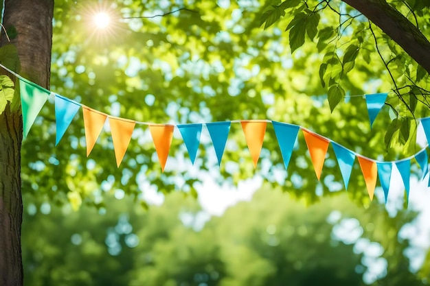 Colorful flags in the sun on a sunny day