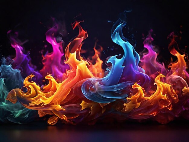 Colorful flame smoke waves background