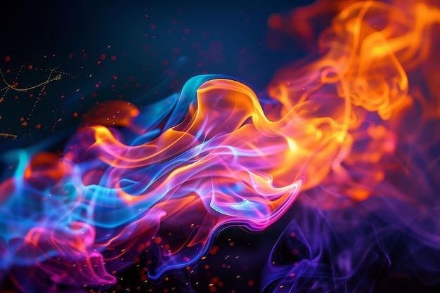 A colorful flame with blue red and yellow colors