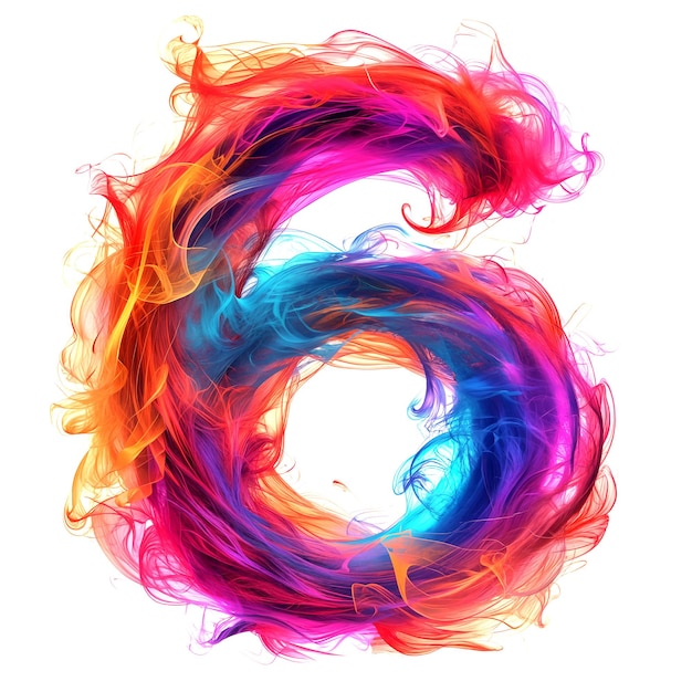 A colorful flames numeral 6 on a white background