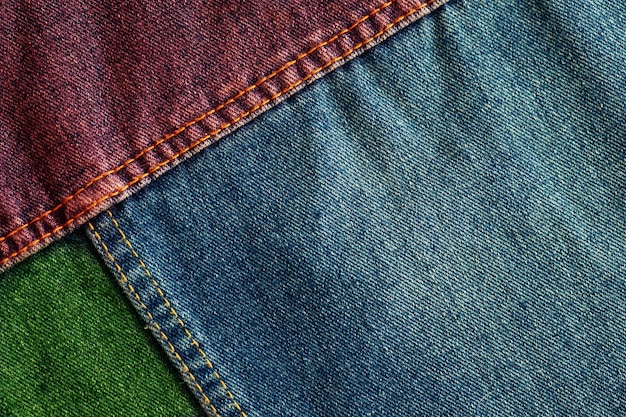 Colorful flaps of denim Top view Copy space Textile material