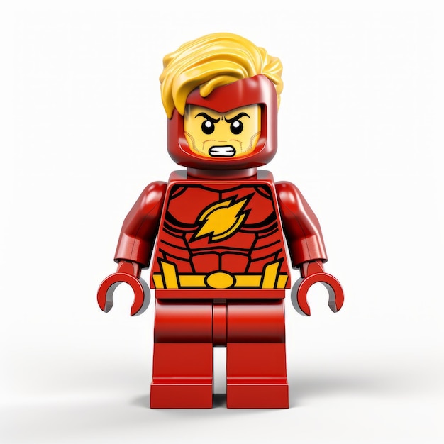Colorful Flash Minifigure In Red Uniform Playful Character Design