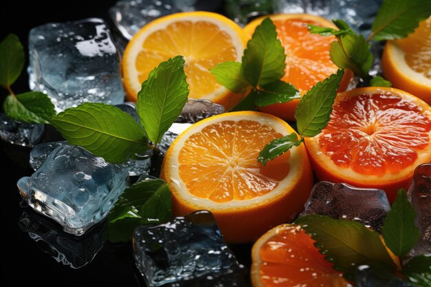 Foto acqua aromatizzata colorata con frutta ed erbe aromatiche, ghiaccio rinfrescante generativo ia